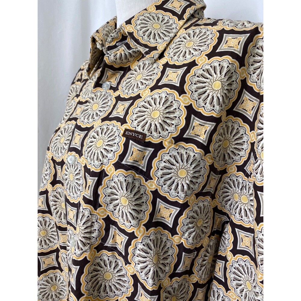 Men’s XL Button-Down Shirt Enyce Grey Gold Spoke Pattern Vintage Long Sleeve - Picture 5 of 11